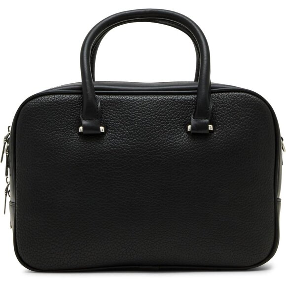 Women's Double Compartment Satchel Black Leather Zipper Closure Crossbody - Picture 3 of 5